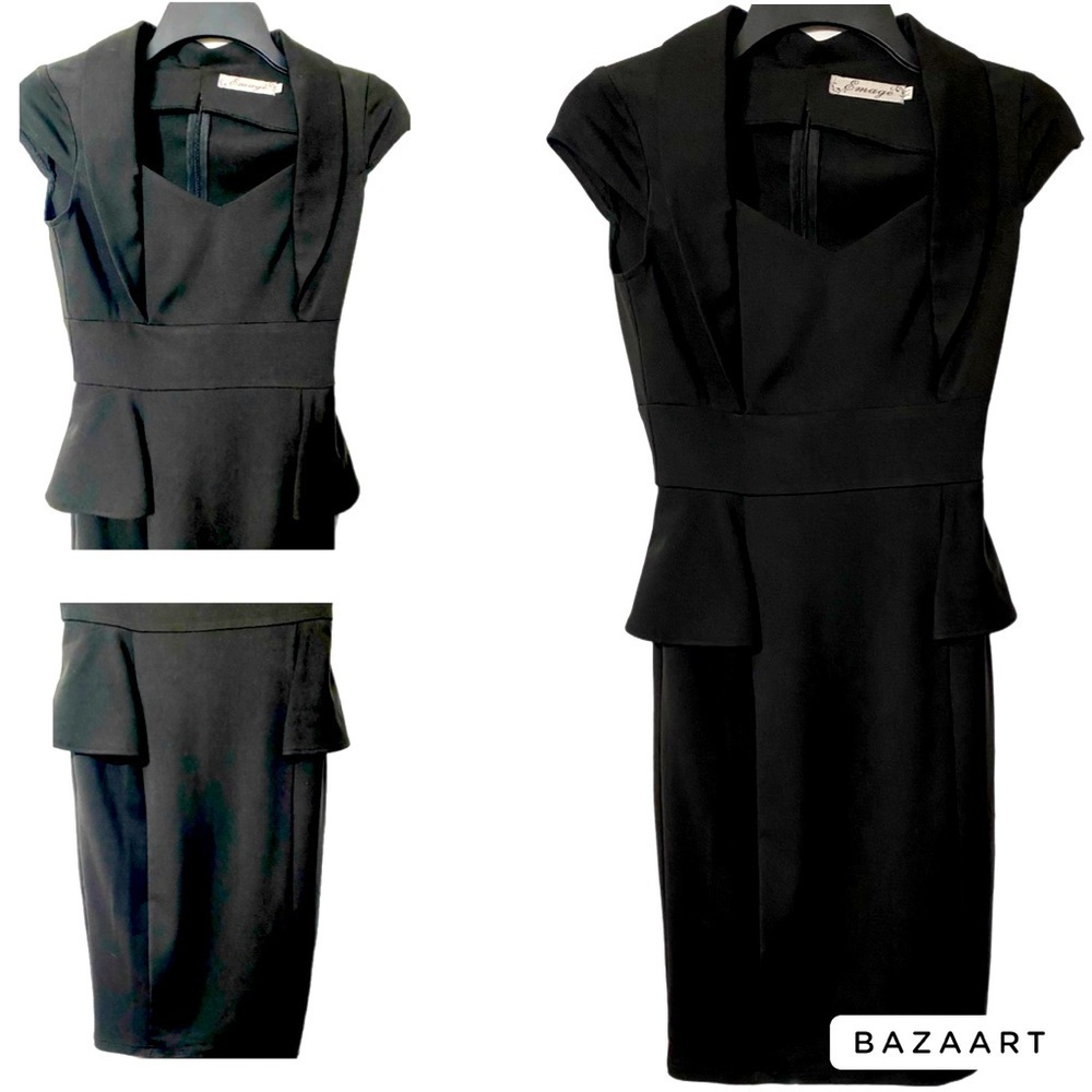 Emage Dress, LBD, Midi, Peplum, Career, Sz XS​, Timeless, Classic​​, minimalist - Picture 12 of 13